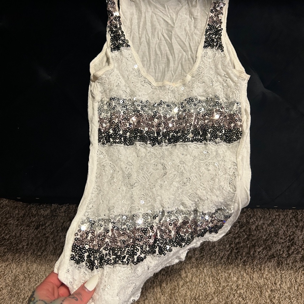 Rue21 Ivory Sequin Lace Tank Top